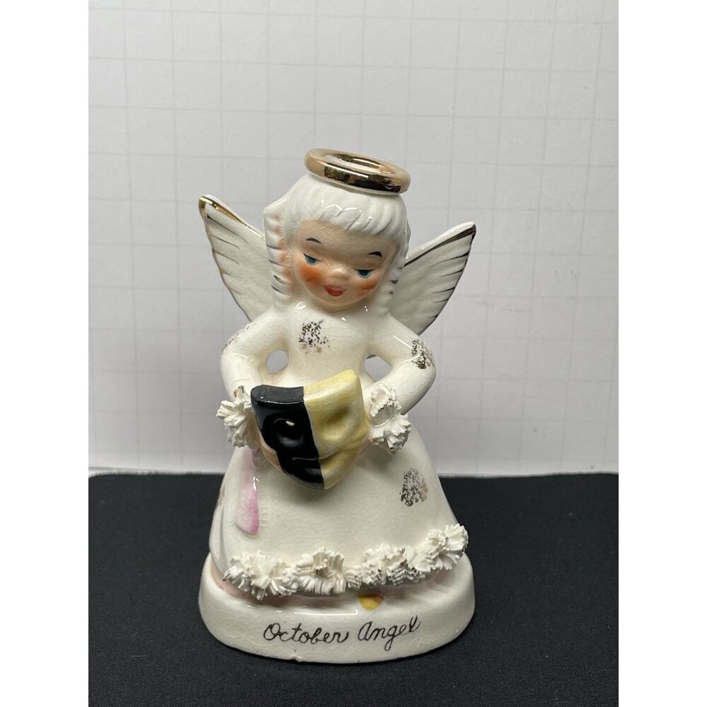 Vintage 1950s October Birthday Angel A1370 Figurine Masque Ball Mask Napco Japan